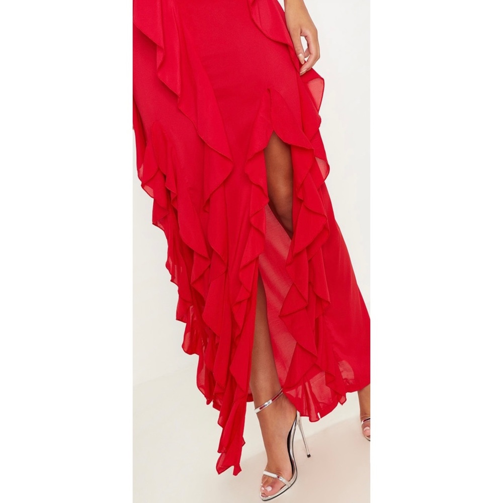 Red Cold Shoulder Ruffle Detail Maxi Dress - Picture 5 of 5